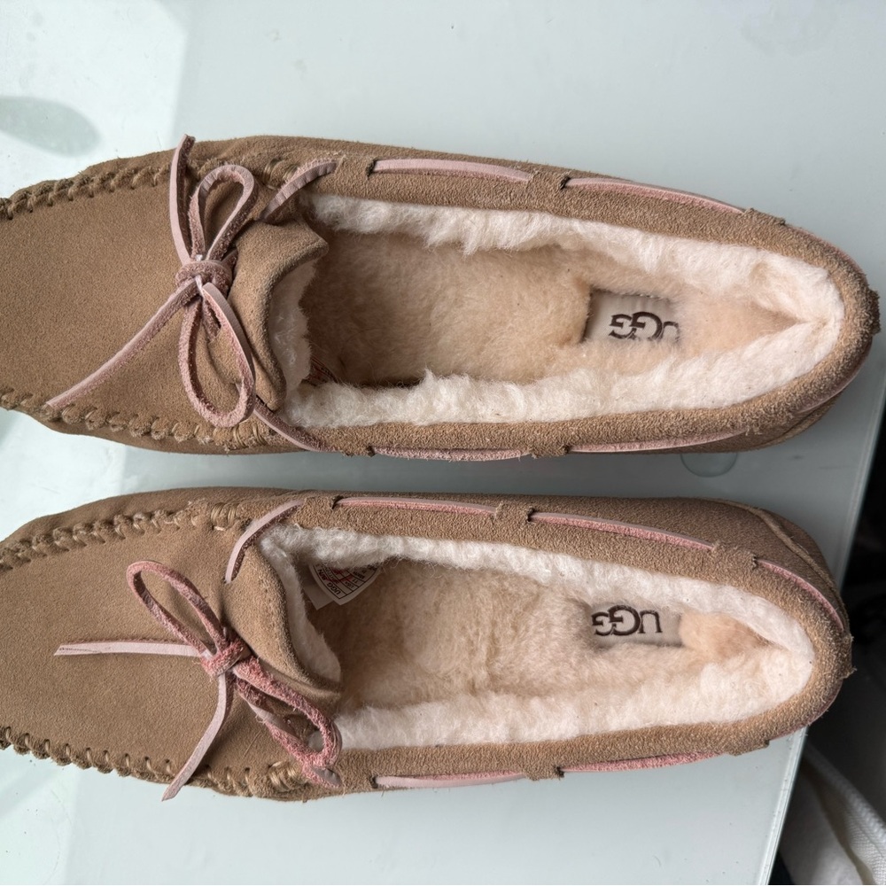UGG Women's Brown Slippers with Pink Accents. Great condition